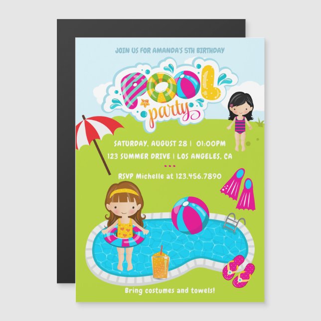 Kids Pool Party Magnetic Invitation (Front/Back)