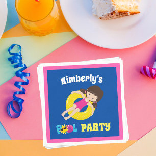 Kids Pool Party Personalised Birthday Girl Napkin