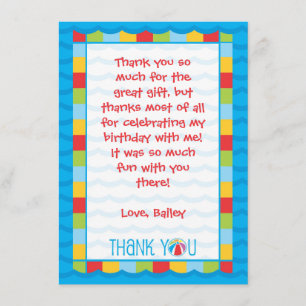 Kids Pool Party Thank You Card