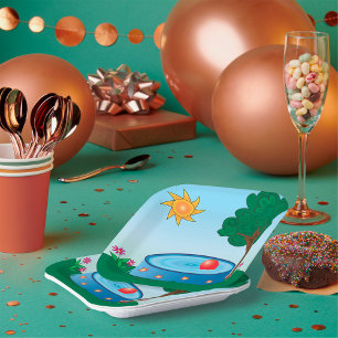 Kids Pool Under A Tree Paper Plate