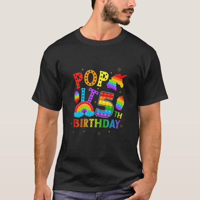Kids Pop It 5th Birthday 5 Year Popping Party For  T-Shirt (Front)