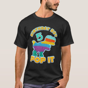 Kids Pop It 5Th Year Old Birthday Boy Dino Gamer P T-Shirt