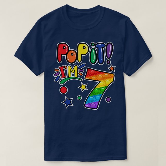 Kids Pop It 7th Birthday Girls Boys 7 Years Old Fi T-Shirt (Design Front)
