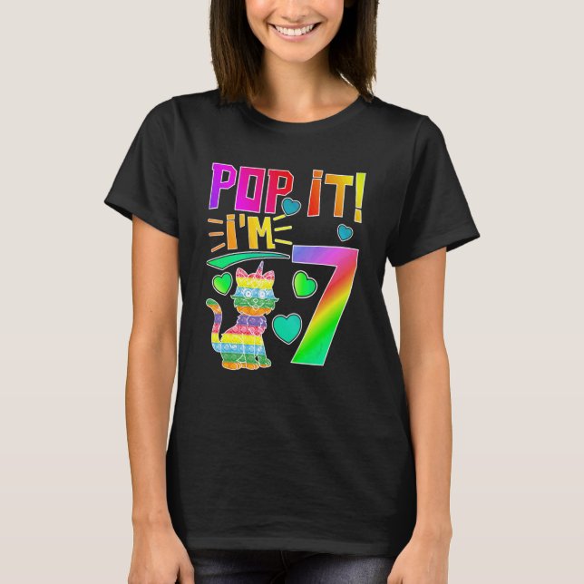 Kids Pop It 7th Birthday Girls Boys Seven Years Ol T-Shirt (Front)