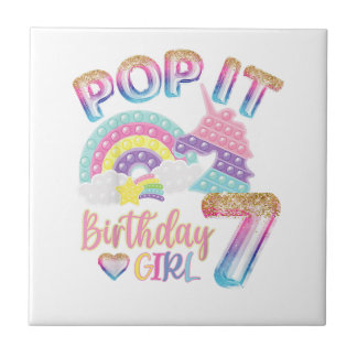 Kids Pop It 7th Year old Birthday Girl Shirt for P Tile