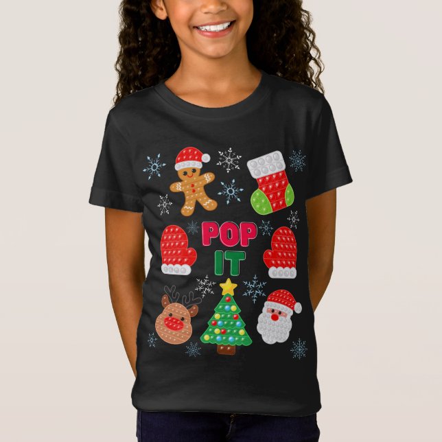  Kids Pop It Christmas Santa Reindeer Fidget Toy  T-Shirt (Front)