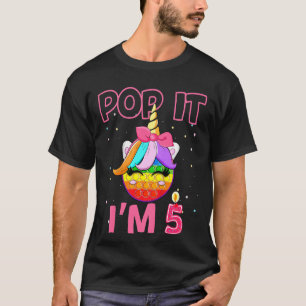 Kids Pop It I'm 5th Birthday Decorations Unicorn F T-Shirt