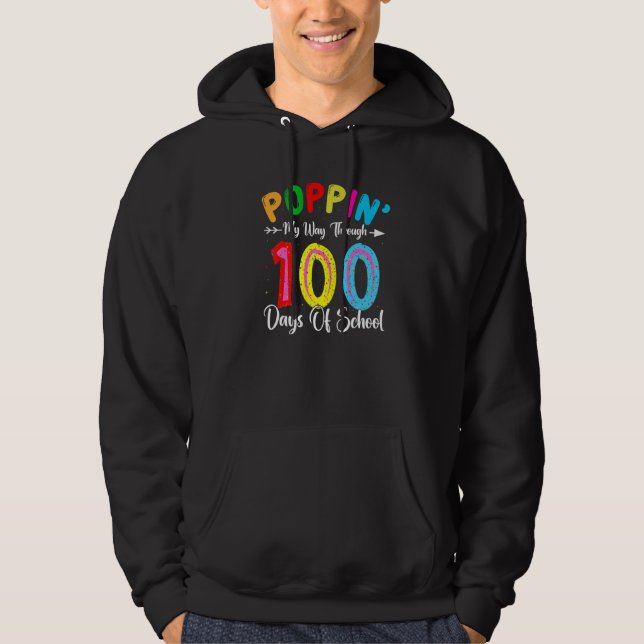 Kids Poppin My Way Through Happy 100 Days of Schoo Hoodie (Front)