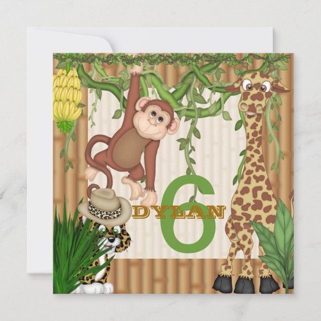 Kids POPULAR Jungle 6th Birthday  Invitation (Front)