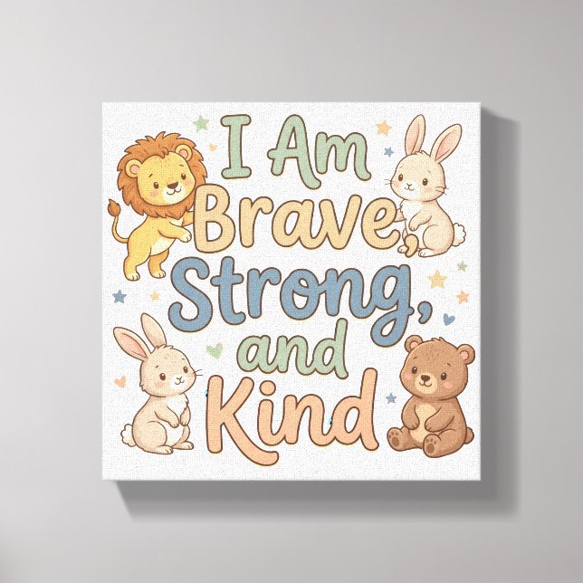 Kids Positive Affirmation Brave Strong Kind Canvas Print (Front)