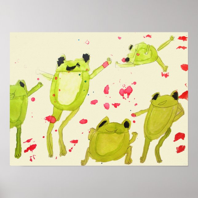 Kids poster cute frogs in watercolour (Front)