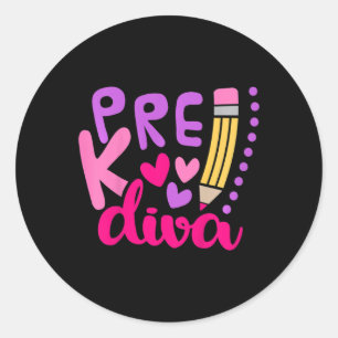 Kids Pre-K Diva Back To School Classic Round Sticker