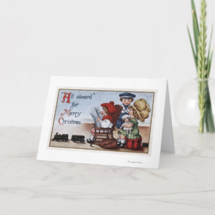 Kids Pretending to be in a Train Holiday Card