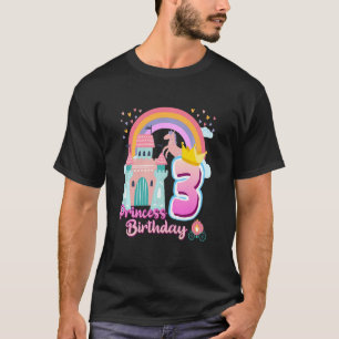Kids Princess 3rd Birthday Horse Rainbow Castle Bi T-Shirt