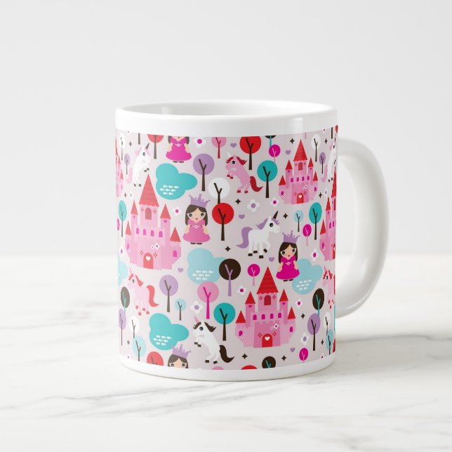 kids princess castle and unicorn large coffee mug (Front Right)