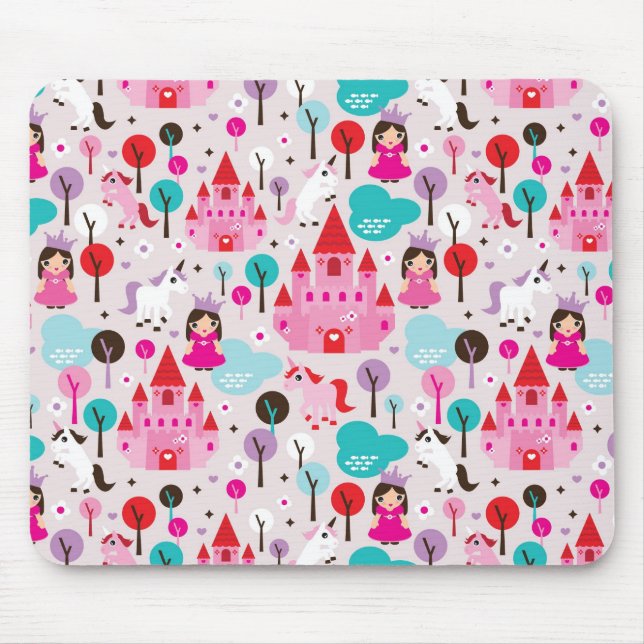 kids princess castle and unicorn mouse pad (Front)