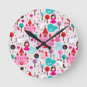 kids princess castle and unicorn round clock