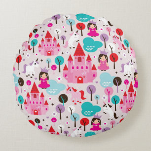 kids princess castle and unicorn round cushion