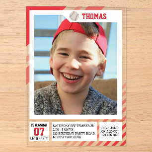 Kids Profile Trading Baseball Birthday Photos Acrylic Invitations