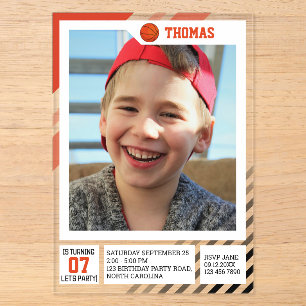 Kids Profile Trading Basketball Birthday Photos Acrylic Invitations