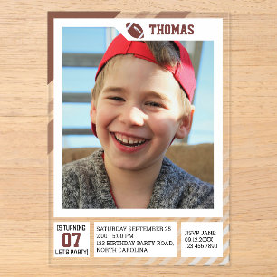 Kids Profile Trading Gridiron Football Birthday Acrylic Invitations