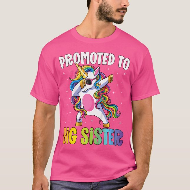 Kids Promoted To Big Sister Girls Dabbing Unicorn  T-Shirt (Front)