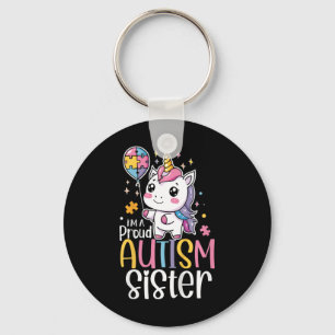 Kids Proud Autism Sister Awareness Cute Unicorn Pu Key Ring