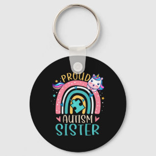 Kids Proud Autism Sister Awareness Cute Unicorn Ra Key Ring