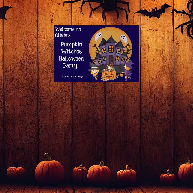 Kids Pumpkin Witches Halloween Party Poster (Pumpkin Witches Halloween Party Wall Poster)