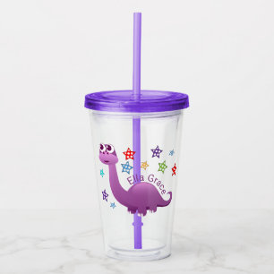 Kids Purple Dinosaur Personalised Acrylic Tumbler
