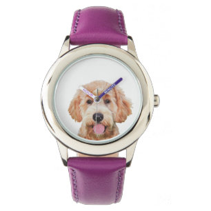 Kid's Purple Leather Strap Watch w/ golden doodle