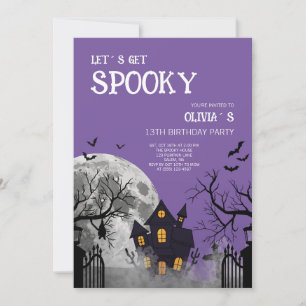 Kids Purple Let´s Get Spooky 13th Birthday Party Invitation