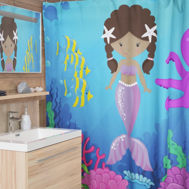 Kids Purple Mermaid Under The Sea Shower Curtain (Creator Uploaded)