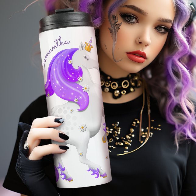 Kids Purple Unicorn with Flowers  Thermal Tumbler (Creator Uploaded)