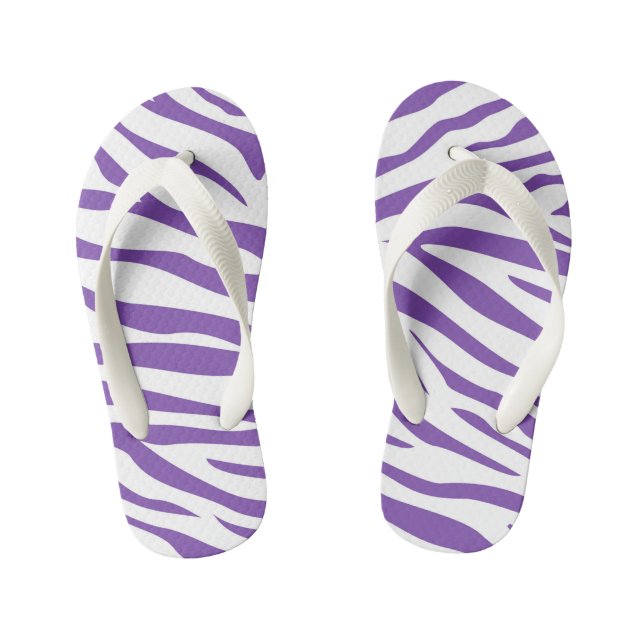 Kids Purple Zebra Stripe Flip Flops (Footbed)