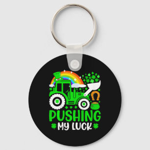 Kids Pushing My Luck Tractor Truck St Patricks Day Key Ring