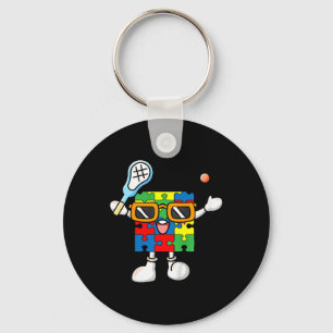 Kids Puzzle Piece Playing Lacrosse Autism Awarenes Key Ring