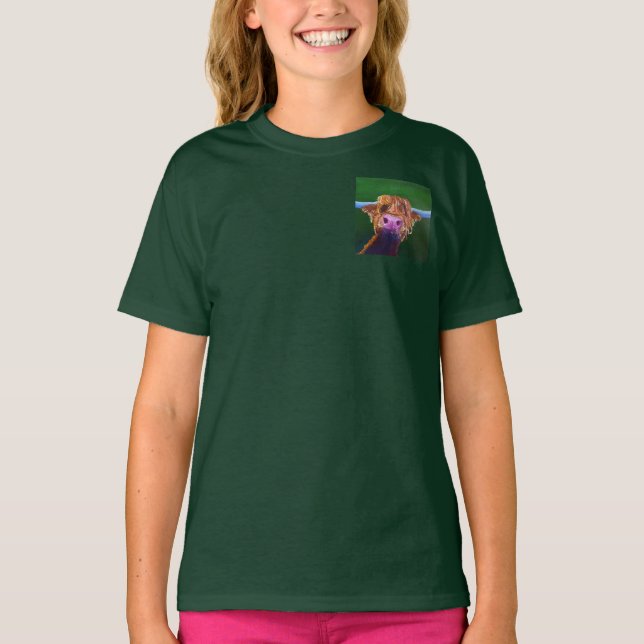 Kids Quirky Highland Cow T-shirt (Front)
