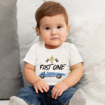 Kids Race Car 1st Birthday Baby T-Shirt<br><div class="desc">Boys racing 1st birthday party t-shirt featuring a blue watercolor race car,  chequered flags,  a trophy,  and the saying "FAST ONE".</div>