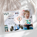 Kids Race Car Themed 2nd Birthday Party Photo Invitation<br><div class="desc">Start your engines, it's party time! 🏁 Our racing-themed second birthday party invitations will bring the thrill of the race track right to your mailbox. Featuring watercolor images of red & blue race cars, a speed sign with the number one, and a racing track backdrop, and a photo, they're sure...</div>