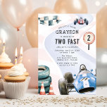 Kids Race Car Themed Second Birthday Party Invitation<br><div class="desc">Start your engines, it's party time! 🏁 Our racing-themed second birthday party invitations will bring the thrill of the race track right to your mailbox. Featuring watercolor images of red & blue race cars, a speed sign with the number one, and a racing track backdrop, they're sure to make your...</div>
