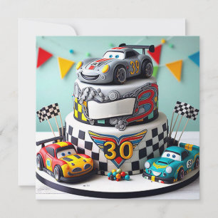 KIDS RACE CAR TOYS BIRTHDAY CAKE CARD