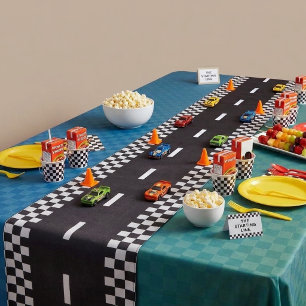 Kids Race Chequered Car Track Party Road Long Table Runner