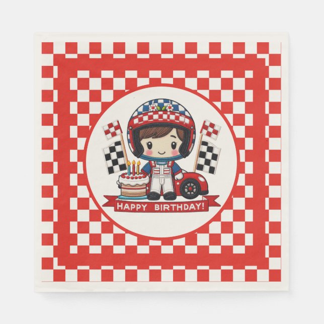 Kids Racecar Driver Birthday  Napkin (Front)