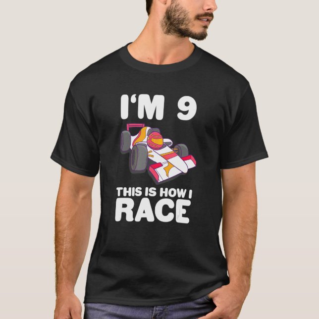Kids Racing Car 9th Birthday 9 Nine Toddler Formul T-Shirt (Front)