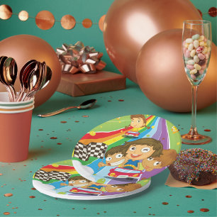 Kids Racing On A Rainbow Paper Plates