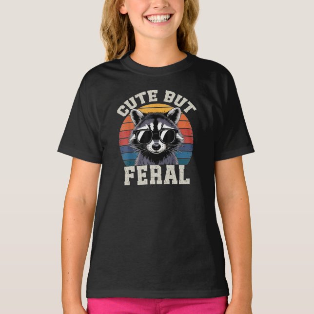 Kids Racoon Tee Cute But Feral (Front)