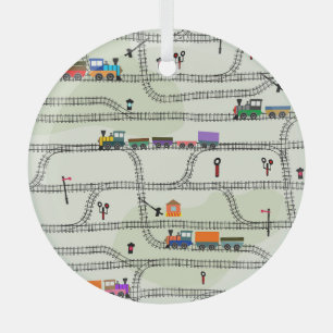 Kids Railway: Funny Seamless Pattern Glass Tree Decoration