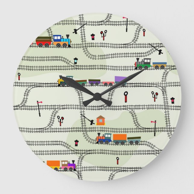 Kids Railway: Funny Seamless Pattern Large Clock (Front)