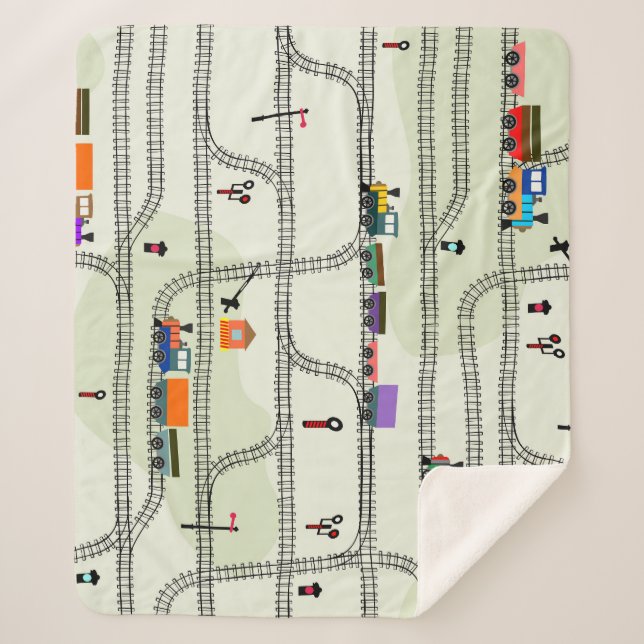 Kids Railway: Funny Seamless Pattern Sherpa Blanket (Front)